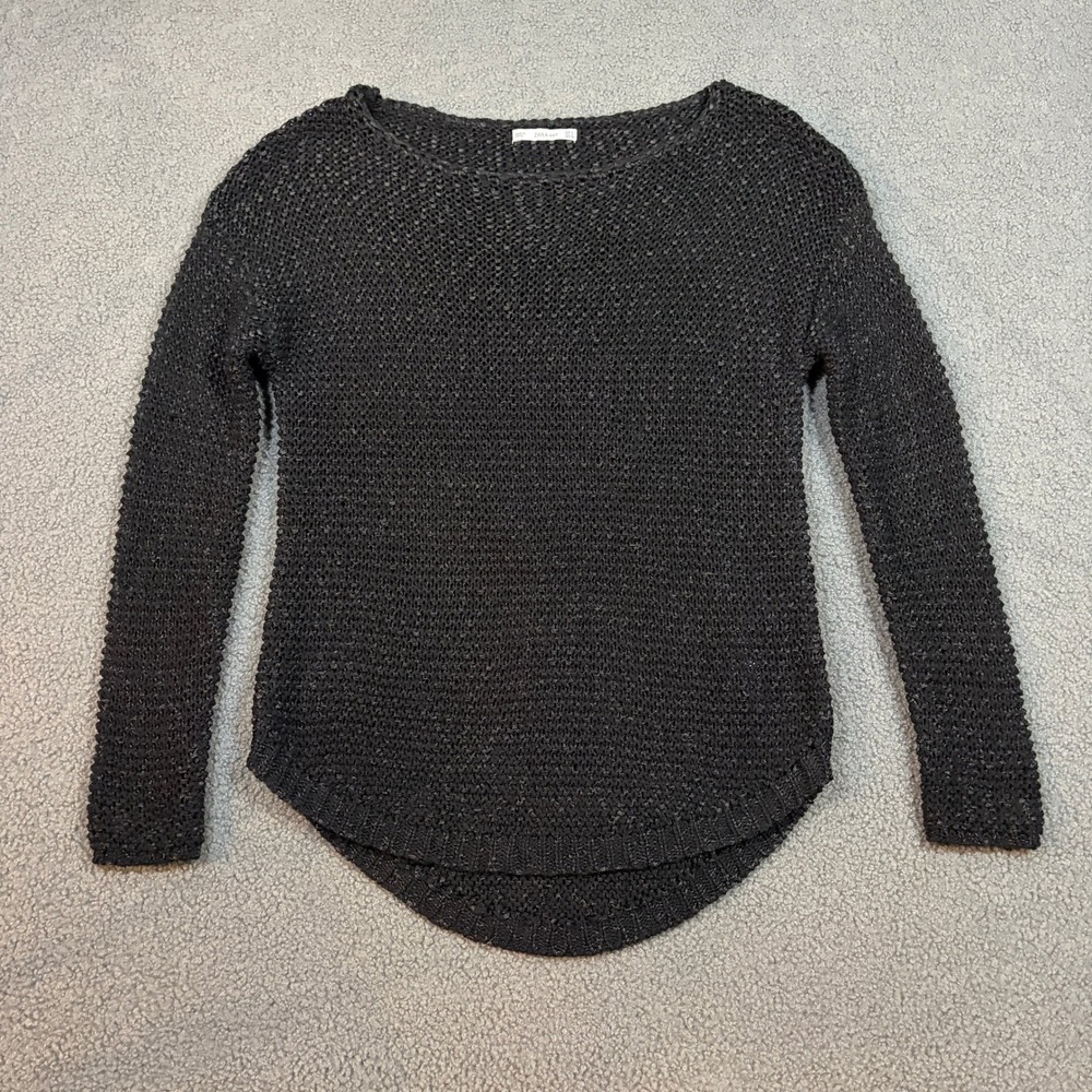 Zara Knit Sweater Womens Small Black Open Knit Scoop Neck Hi-Low Hem Long Sleeve